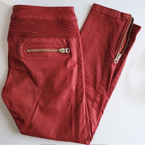 Isabel Marant EToile Pelona Biker Pants Moto Skinny Jeans Red waxed H&M - Picture 5 of 12